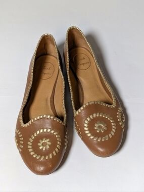 Jack Rogers Waverly Brown And Gold Leather Flats Size 11